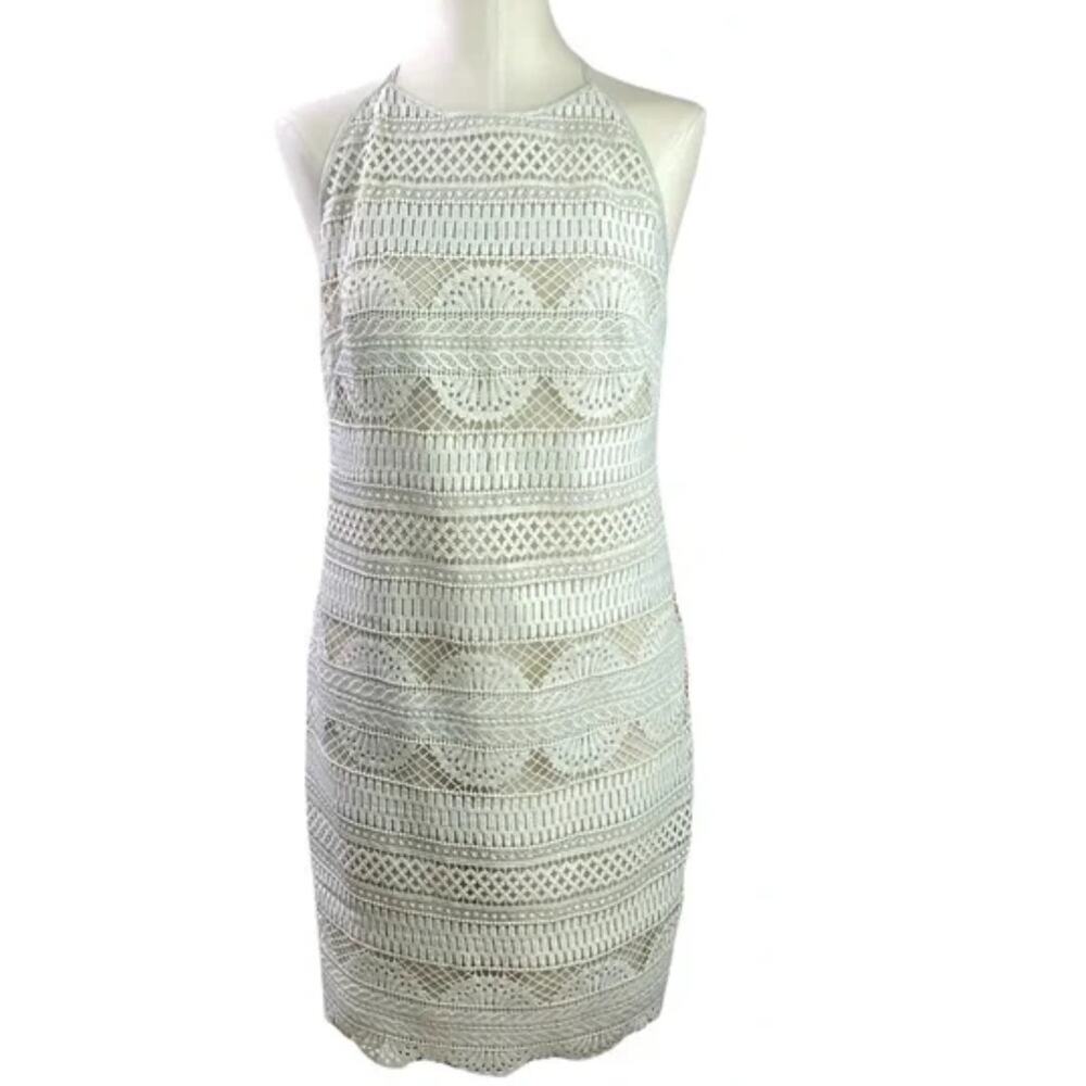 White House Black Market Off White/ cream Lace Shift Halter Dress Size 4 - Picture 2 of 5